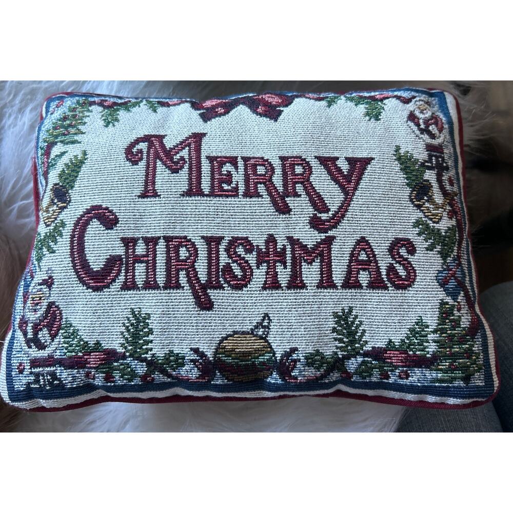 Vintage Cross Stitch Needlepoint Merry Christmas & Peace Pillows 12x8.5 Lot Of 2 - Picture 3 of 10